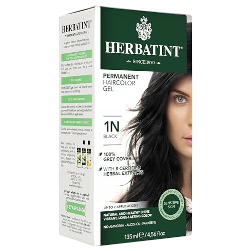 Permanent Haircolor Gel, 1N Black, Alcohol Free, Vegan, 100% Grey Coverage - 4.56 oz