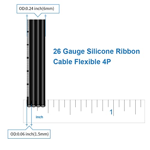 26 Gauge Silicone Ribbon Cable Flexible 4P Black 5 ft Flat Cable 26 AWG Stranded Tinned Copper Wire