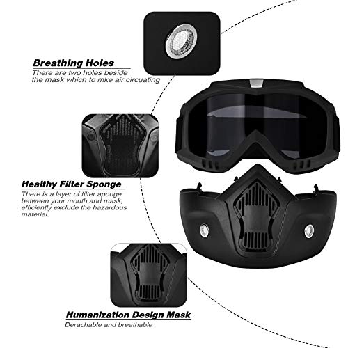 BOLLFO Motorcycle Goggles Mask Detachable Face Mask for