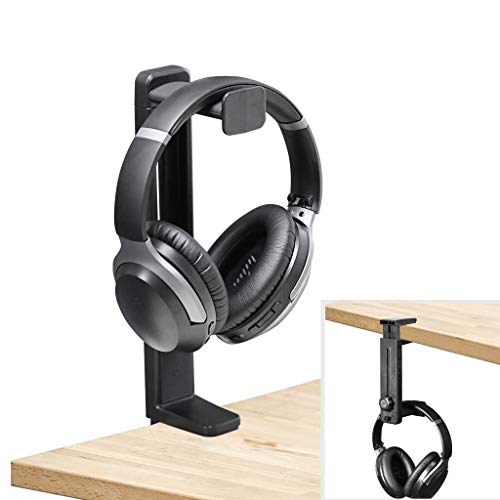 HS906 Headphone Stand &amp; Hanger 2 in 1, Above &amp; Under Desk Gaming Headset Holder Mount Hook with Height Adjustable &amp; Rotating Clamp, Earphone Rack with Cable Clip