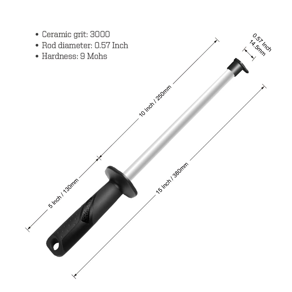118N Professional Ceramic Sharpening Fine Honing Rod Steel Kitchen Knife Sharpener Stick, With Anti-Breaking Cap