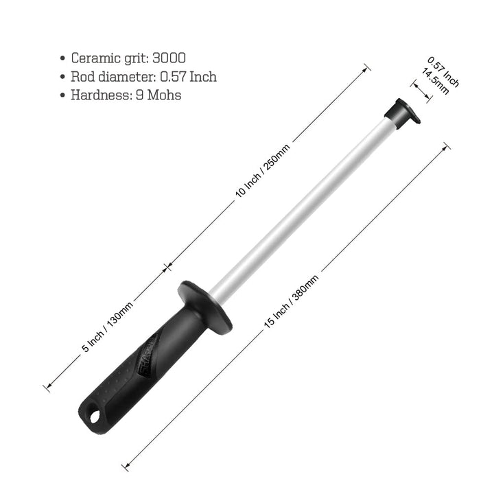 118N Professional Ceramic Sharpening Fine Honing Rod Steel Kitchen Knife Sharpener Stick, With Anti-Breaking Cap