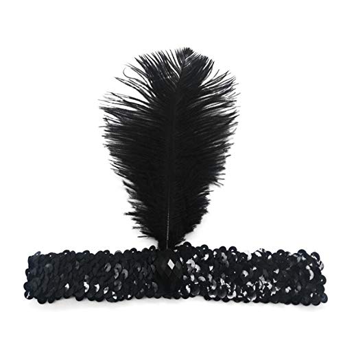 20pcs 1920s Flapper Headband Black Sequins Headpiece for Women Gatsby Headpiece 20s Hair Costume Accessory