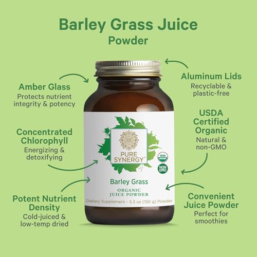 Organic Barley Grass Juice Powder | Chlorophyll-Rich Greens Powder | Organic Cold-Pressed Barley Grass Juice | for Energy, Detox, and Digestion Support (5.3 oz.)