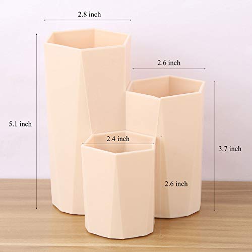 LoveBB Plastic Makeup Brush Holder Organizer, 3 Slot Cosmetics Storage Makeup Brushes Cup on Vanity, Desk,Bathroom Countertops(Khaki)