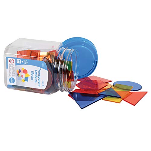 Transparent Attribute Blocks - Mini Jar Set of 60 - Colorful, Plastic Shapes - Light Box Accessory - Sensory Play - Math Manipulative for Kids