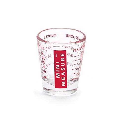 Mini Measure Heavy Glass, 20-Incremental Measurements Multi-Purpose Liquid and Dry Measuring Shot Glass, Red