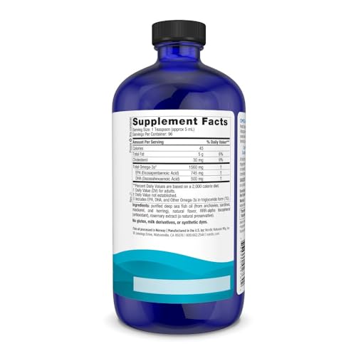 Omega-3, Lemon Flavor - 16 oz - 1560 mg Omega-3 - Fish Oil - EPA & DHA - Immune Support, Brain & Heart Health, Optimal Wellness - Non-GMO - 96 Servings