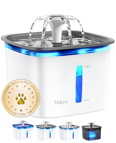 95oz/2.8L Pet Fountain, Automatic Cat Water Fountain Dog Water Dispenser with Replacement Filters for Cats, Dogs, Multiple Pets (Grey, Plastic)