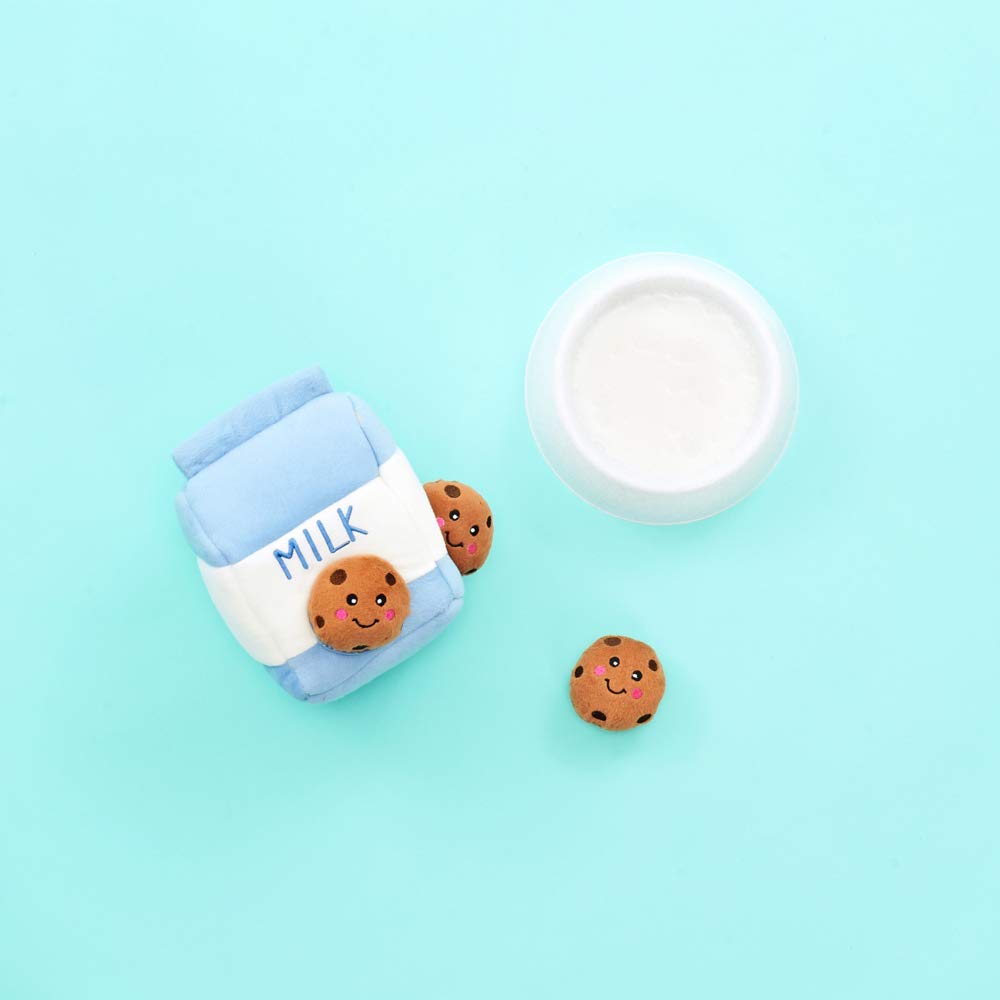 Burrow- Interactive Dog &amp; Puppy Toys for Boredom, Stimulating Pet Products to Keep them Busy, Hide &amp; Seek Plush Puzzles, Squeaky Toy for Enrichment, For Small &amp; Medium Dogs- Milk and Cookies