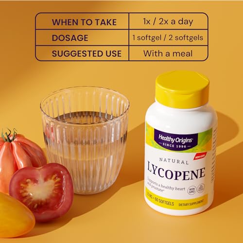 Lycopene 15 mg (Natural, Non-GMO, Gluten Free, Skin Support, Prostate Support), 60 Softgels