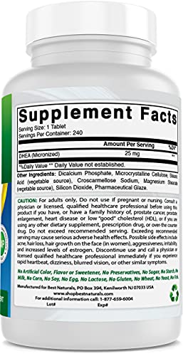 Dhea 25mg Supplement 240 Tablets - Supports Balanced Hormone Levels for Men &amp; Women - Promotes Healthy Aging - USA Manufactured
