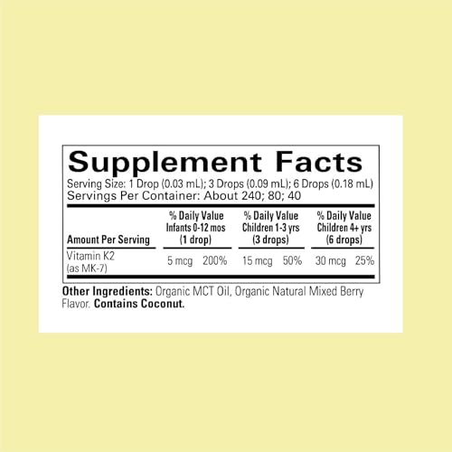 CHILDLIFE Essentials Organic Vitamin K2 Drops - Infant Toddler Baby Vitamin K, K2 Supplement, Vitamin K2 MK7, Liquid K2, Vitamin K Drops - Natural Berry Flavor, 0.25 Fl Oz (Pack of 1)