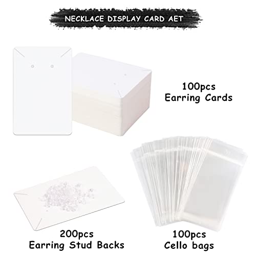 100pcs Earring Display Card,White Necklace Display Card Holder with Seal Bags and Earring Stud Backs for Jewelry Making Packaging