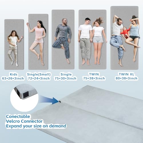 CertiPUR-US Memory Foam Camping Mattress, Portable Roll Up Travel Car Mattress Sleeping Pad &amp; Floor Mattress, Cot Mattress Guest Bed for Sleepover with Waterproof Cover &amp; Travel Bag