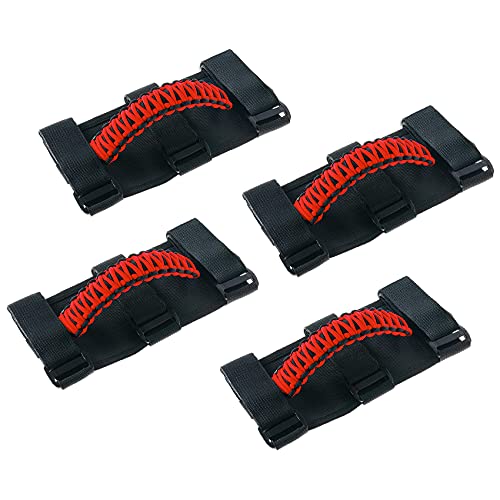 4 x Roll Bar Grab Handles Grip Handle for Jeep Wrangler CJ YJ TJ JK JKU JL JLU & Gladiator JT 1955-2023, Interior Accessories, Black & Red