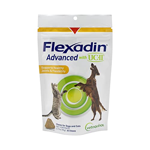 Flexadin Advanced Dog Hip and Joint Supplement with UC-II Collagen, One Chew a Day Hip and Joint Support Chew for Dogs and Cats, Clinically Proven Vet-Approved Formula, 60 Chews