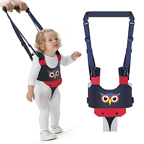 Handheld Baby Walking Harness Kids Walking Learning Helper for Boys Girls Adjustable Baby Walker Safety Harness Assistant Belt for Toddler Infant Child 7-24 Month (Dark Blue-Owl)