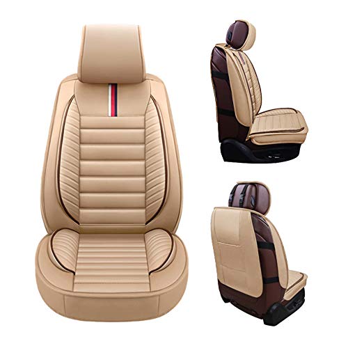 Car Seat Covers Premium Waterproof Faux Leather Cushion Universal Accessories Fit SUV Truck Sedan Automotive Vehicle Auto Interior Protector Front Pair (OS-001 Tan)