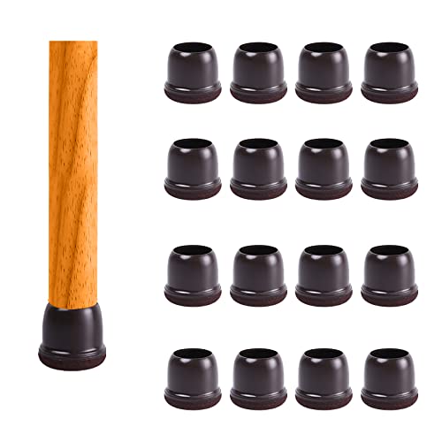 Extra Small Silicone Chair Leg Floor Protectors, Dark Brown Chair Leg Caps w/Wrapped Felt, Dark Silicon Furniture Leg Feet Cups, No Noise No Scratches16 Pcs (Round, Fit: 0.5 - 0.8)