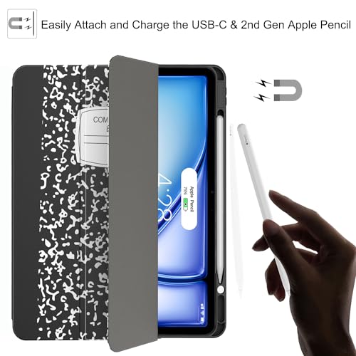 for iPad Air 13 Inch Case (M2) 2024, iPad Pro 12.9 Case 6/5th Generation with Pencil Holder(2021 2022 Release)-[Apple Pencil Charging + Auto Wake/Sleep], Soft TPU Back Cover, Book Black