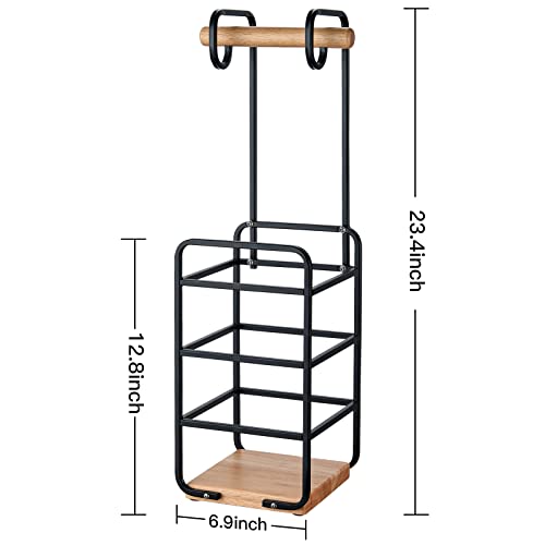 Toilet Paper Holder, Toilet Paper Holder Stand with Wood Base, Toilet Paper Storage with Reserve Fits Jumbo Roll