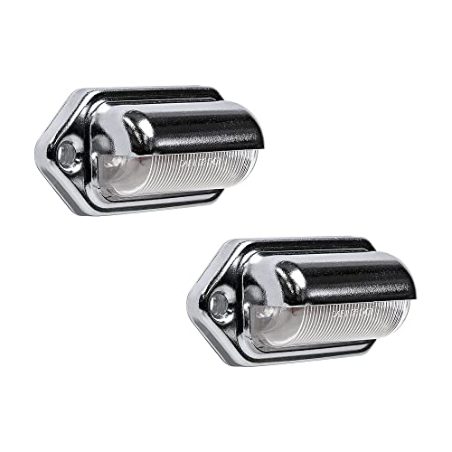 TRUE MODS 2pc Chrome Boat Trailer LED License Plate Lights [DOT FMVSS 108] [SAE L] [Surface Mount] [Waterproof] [12V DC] Universal Courtesy Step Tag Lamp for Auto Work Utility Flat Bed Semi Truck RV