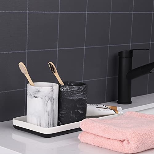 zccz Toothbrush Holder for Bathroom Marble Look, Electric Toothbrush and Toothpaste Holder, Organizer Makeup Brushes Razor Holder, Stand Cup, White Marble Look Toothbrush Cup