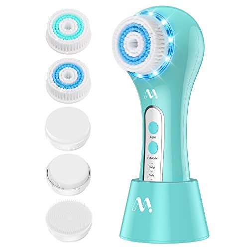 Facial Cleansing Brush, Rechargeable Face Brush with 5 Brush Heads, IPX7 Waterproof Face Scrubber with 3 Speed Modes for Cleansing, Exfoliating, Massaging, and Removing Blackhead