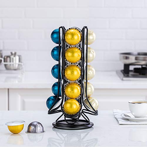 Coffee Pod Holder Carousel Stand Storage for Nespresso Vertuoline, Small Size 360-Degree Rotation WIre Metal Black (20 Pods)