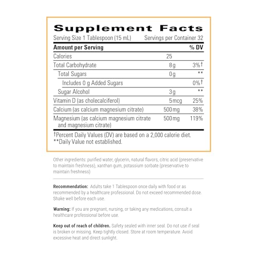 Liquid Calcium Magnesium - 1:1 Calcium to Magnesium Ratio - Mineral Supplement with Vitamin D3 - Bone Health Supplement for Men and Women* - 16 fl oz, Berry Flavored