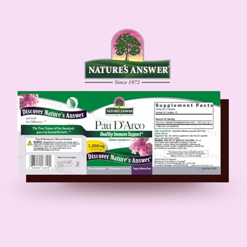 Nature&#39;s Answer PAU D&#39;Arco Inner Bark | Supports Healthy Immune System | Helps Maintain Intestinal Flora | Alcohol-Free, Gluten-Free, Kosher Certified &amp; Vegan 90ct.