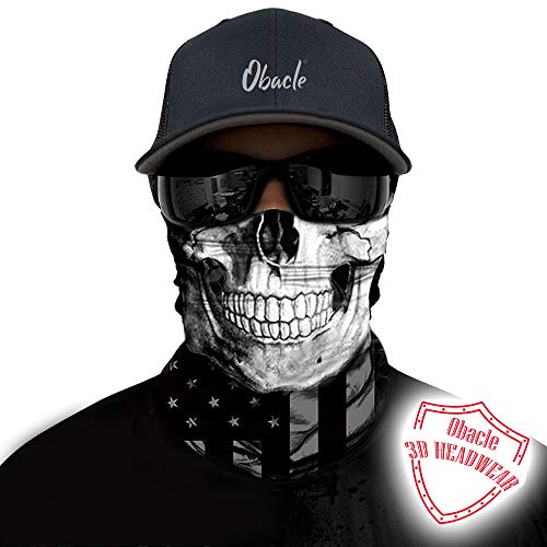 Skull Face Mask Sun UV Dust Wind Protection Tube Mask Seamless Bandana Skeleton Face Mask for Men Women Bike Riding Motorcycle Cycling Biker Outdoor Festival (Black Gray Skull White Face Flag)