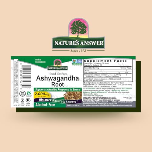 Nature&#39;s Answer Ashwagandha Root | Herbal Supplement Maintain Healthy Immune Function | Supports Body Against Stress | Gluten-Free, Alcohol-Free &amp; Vegan 2oz