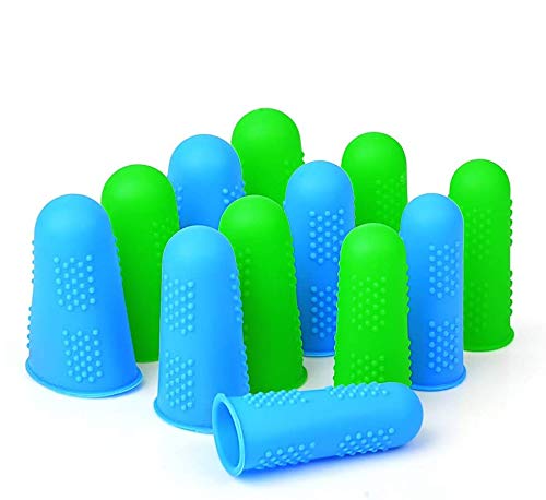 Silicone Finger Protectors Covers Caps for Hot Glue Gun Wax Rosin Resin Honey Adhesives Scrapbooking Sewing Crafts Ironing Embroidery Needlework Accessories (Green&amp;Blue)-12 Pieces