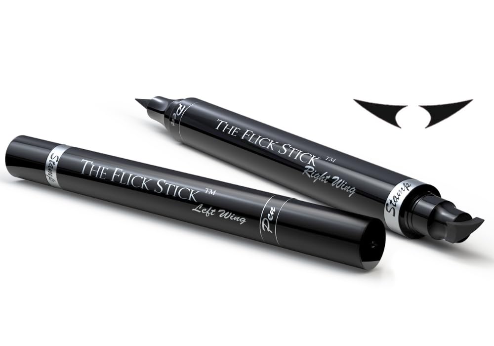 Winged Eyeliner Stamp, 2 x Black Liquid Eyeliner Pens, Easy Cat Eye Stencil Makeup Tool, SmudgeProof &amp; Waterpoof Eye Liner, Vamp Wing, Wingliner (10mm Classic, Midnight Black)