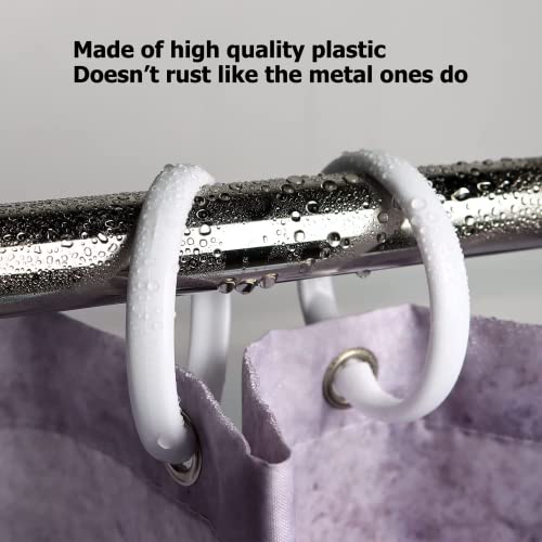 Premium Plastic Shower Curtain Rings Shower Curtain Hooks Gliding on Standard Shower Rods Easy Snap Closure (O Shape,White,12Pcs)