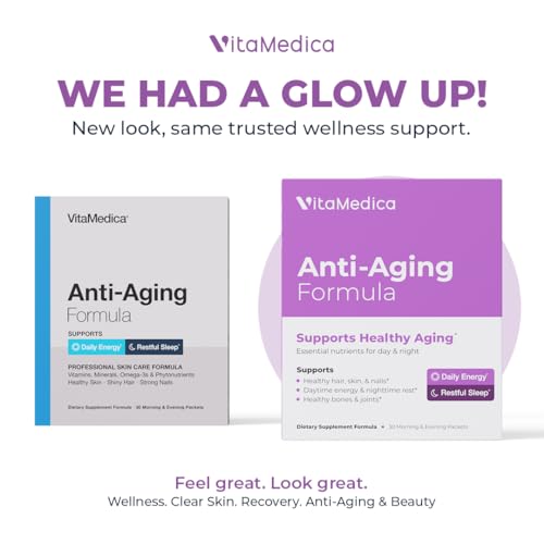 Anti-Aging Formula 4-in-1 Health and Beauty Supplement | Anti Aging Supplement for Women and Men | Healthy Hair, Skin, and Nails | Natural Energy & Restful Sleep | 30 AM & PM Packets