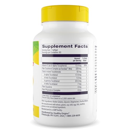 Tocomin SupraBio (Tocotrienols), 50 mg - Supports Heart Health &amp; Cardiovascular System - Tocotrienol &amp; Vitamin E Supplement - Gluten-Free Skin Support - 60 Softgels