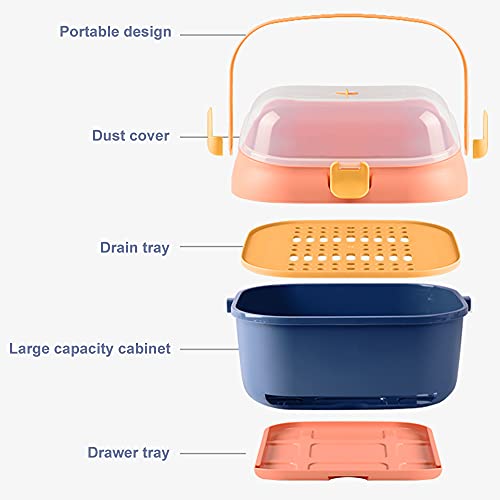 Baby Bottle Drying Rack Container with Drainer, Portable Nursing Cutlery Box Container with Cover, Bottle Holder for Baby and Toddler, Portable Kitchen Cabinet Organizer, Easy to Clean Drainer (Pink)