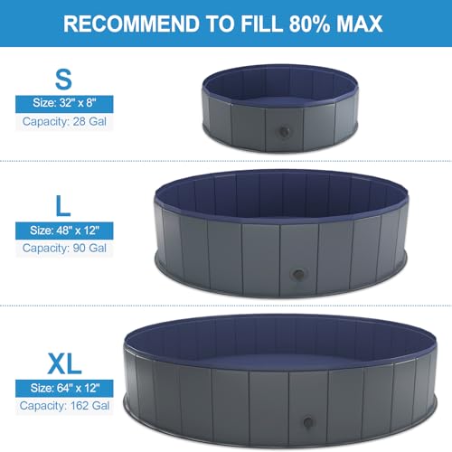 Foldable Dog Pool, Collapsible Hard Plastic Dog Swimming Pool, Portable Bath Tub for Pets Dogs and Cats, Pet Wading Pool for Indoor and Outdoor, 48 x 12 Inches