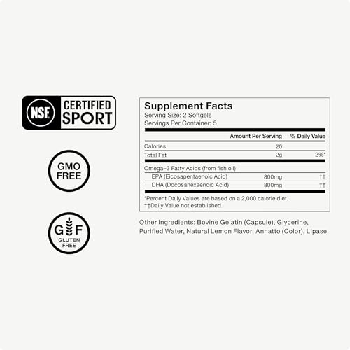 Omega 3 Fish Oil 1600mg - Daily Fish Oil Omega 3 Supplement for Women and Men with EPA &amp; DHA - Supports Joint Health - NSF Certified, GMO-Free, Gluten Free, 30 Servings