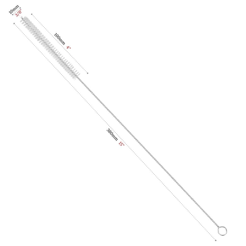 Drinking Straw Cleaning Brushes Set 15 Extra Long 10mm Extra Wide Pipe Tube Cleaner Nylon Bristles Stainless Steel Handle - 15 x 3/8 (10mm) - Set of 4