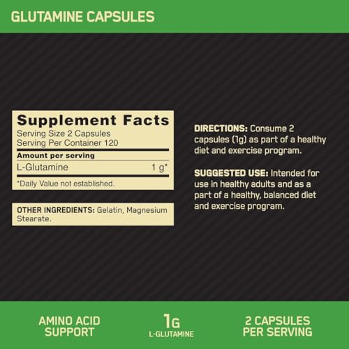 L-Glutamine Muscle Recovery Capsules, 1000mg, 240 Count (Package May Vary)