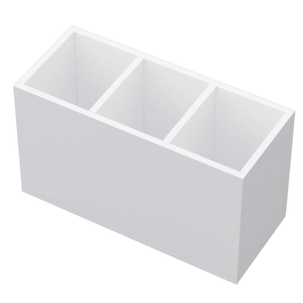 Acrylic Pen Holder 3 Compartments, White Pencil Organizer Cup for Countertop Desk Accessory Storage