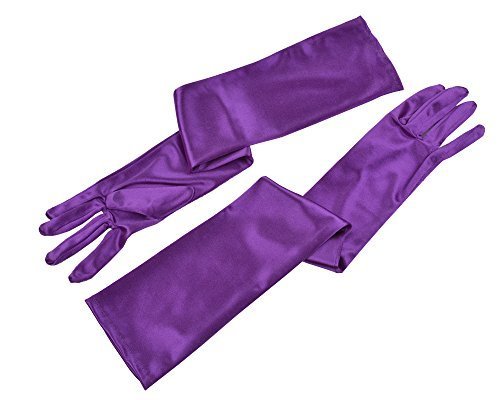 Women 20s Satin gloves Formal Bridal Banquet Party Wedding Opera Colorful Mitten 22 Inch Purple