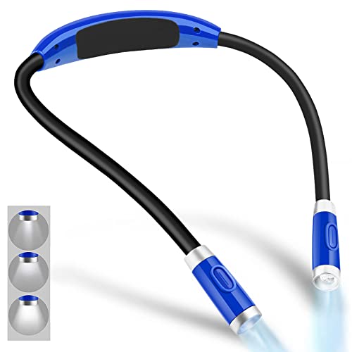 Rechargeable LED Neck Reading Light, Book Lights for Reading in Bed, 3 Brightness Levels, Flexible Soft Silicone Arms Comfortable Wear, Long Lasting. Perfect for Readers, Craft &amp; Knitting
