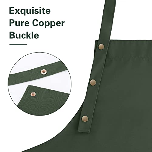 Apron for Men Women with Adjustable Straps and Large Pockets, Canvas Cotton Cooking Kitchen Chef Bib Aprons Waterproof Green