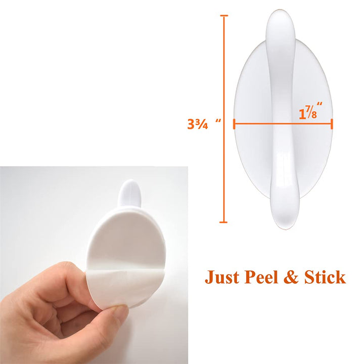 4 pcs White Self-Adhesive Handles for Sliding Door, Peel and Stick Cabinet Handles Without Drill, Stick on Knobs for Bathroom Mirror Doors