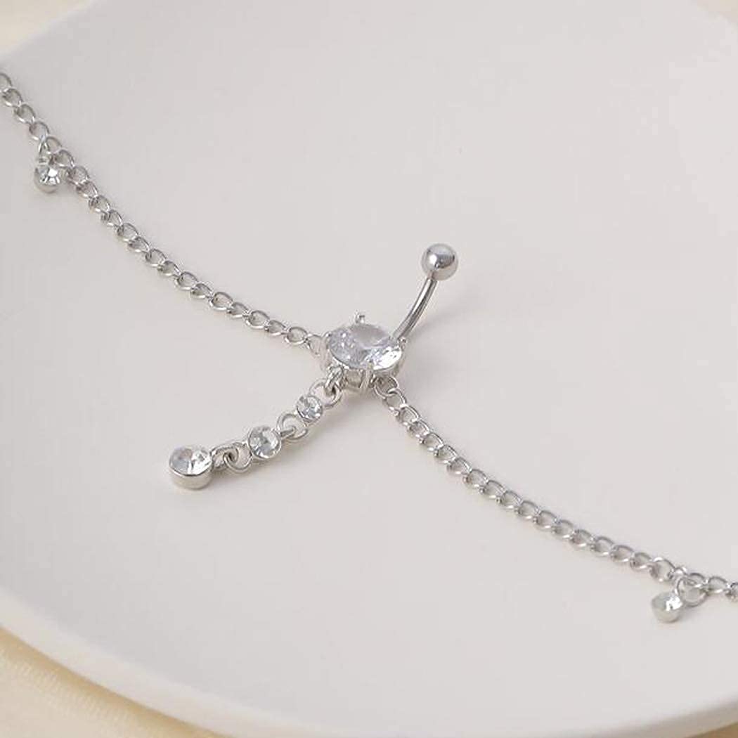 Sexy Button Belly Waist Chain Rhinestone Body Chain Jewelry Crystal Bikini Belly Jewelry Festival Party for Women and Girls